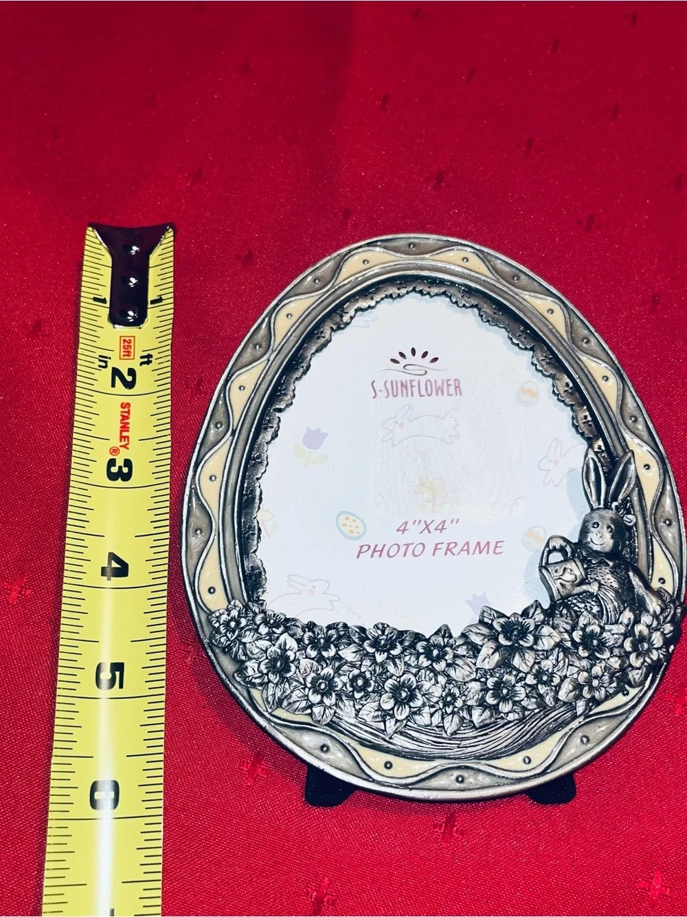 Vintage Silver Bunny Floral 4x4 Photo Frame